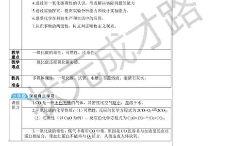 第2课时一氧化碳_1、初中学习资料_2024秋改版_九上化学课件最新版_9化上教案_第六单元碳和碳的氧化物_课题2碳的氧化物