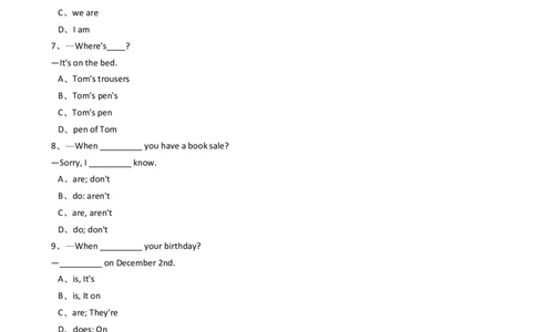 新目标版英语七年级上册Unit8Whenisyourbirthday？(SectionB)同步练习_1、初中学习资料_4-3、英语_4-3-1、初一英语上册_2024更新_同步练习