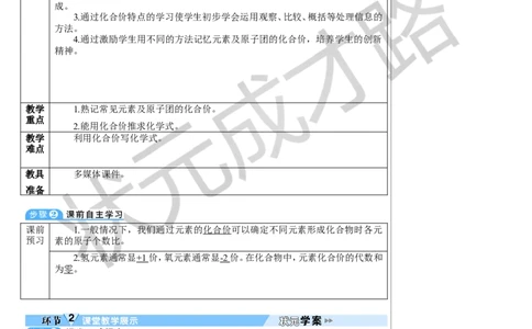 第2课时化合价_1、初中学习资料_2024秋改版_九上化学课件最新版_9化上教案_第四单元自然界的水_课题3物质组成的表示