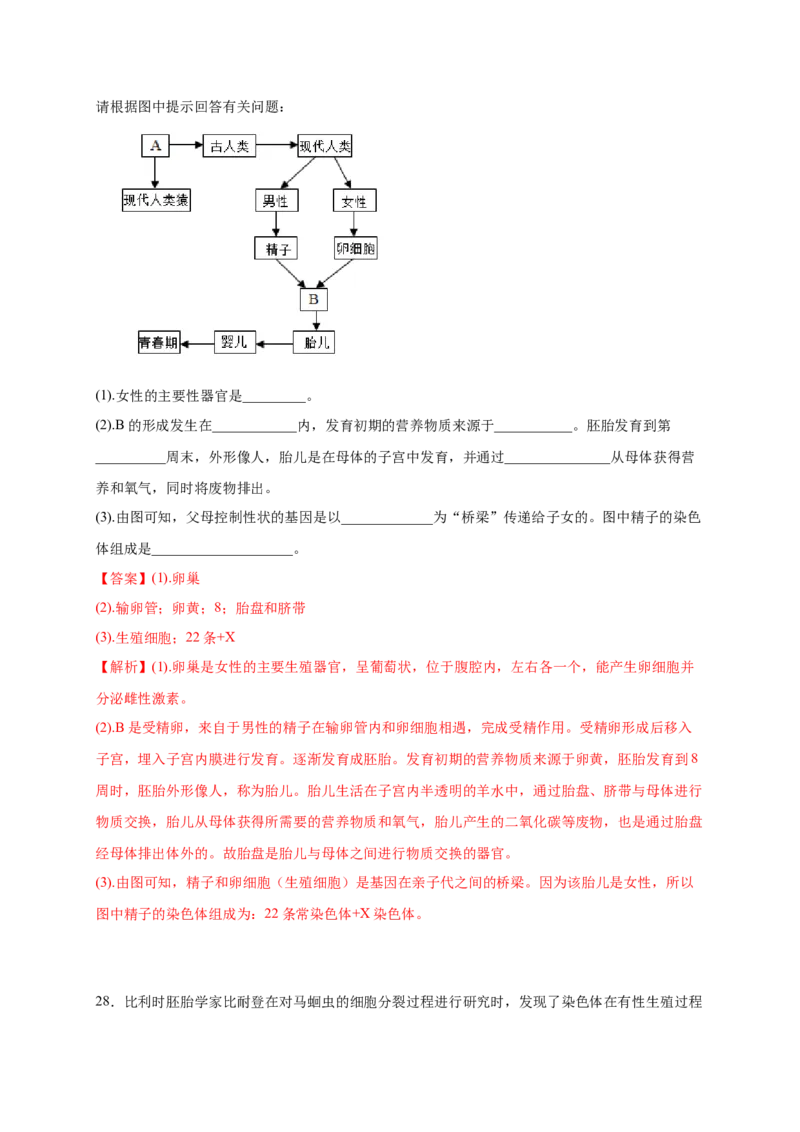 第2章生物的遗传与变异（A&middot;知识通关练）-单元测试2022-2023学年八年级生物下册分层训练AB卷（人教版）（解析版）_new_1、初中学习资料_4-6、生物_4-6-4、初二生物下册