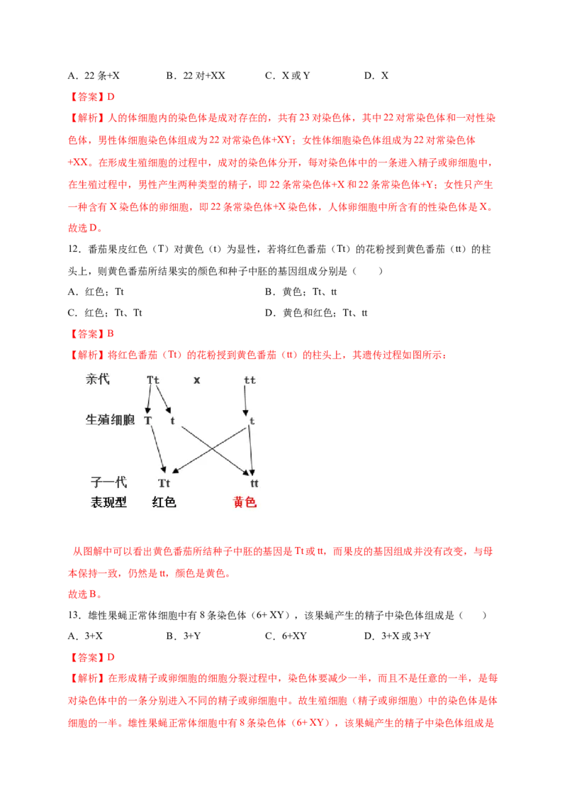 第2章生物的遗传与变异（A&middot;知识通关练）-单元测试2022-2023学年八年级生物下册分层训练AB卷（人教版）（解析版）_new_1、初中学习资料_4-6、生物_4-6-4、初二生物下册