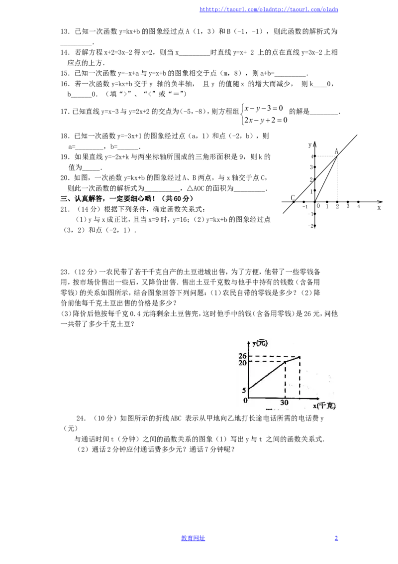 新版北师大版八年级数学上册第4章《一次函数》单元测试试卷及答案（2）（喜子的商铺）(1)_1、初中学习资料_4-2、数学_北师大版_北师大版初中数学8上_单元测试