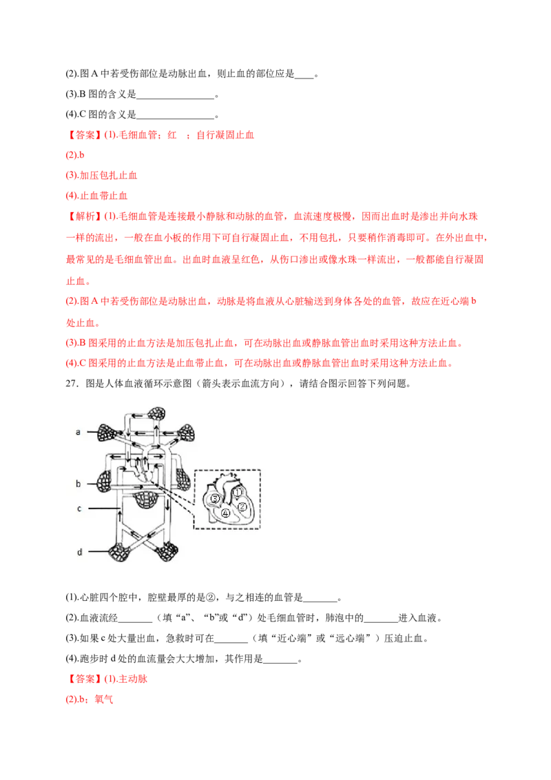 第2章用药与急救（B&middot;能力提升练）-单元测试2022-2023学年八年级生物下册分层训练AB卷（人教版）（解析版）_new_1、初中学习资料_4-6、生物_4-6-4、初二生物下册