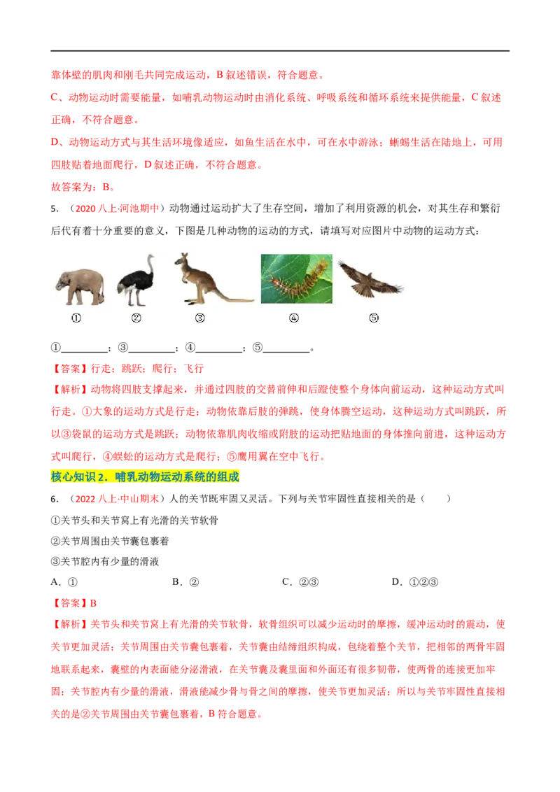 第二、三章动物的运动和行为及动物在生物圈中的作用（A卷&middot;知识通关练）（解析版）_1、初中学习资料_4-6、生物_4-6-3、初二生物上册_2、单元测试（23份）