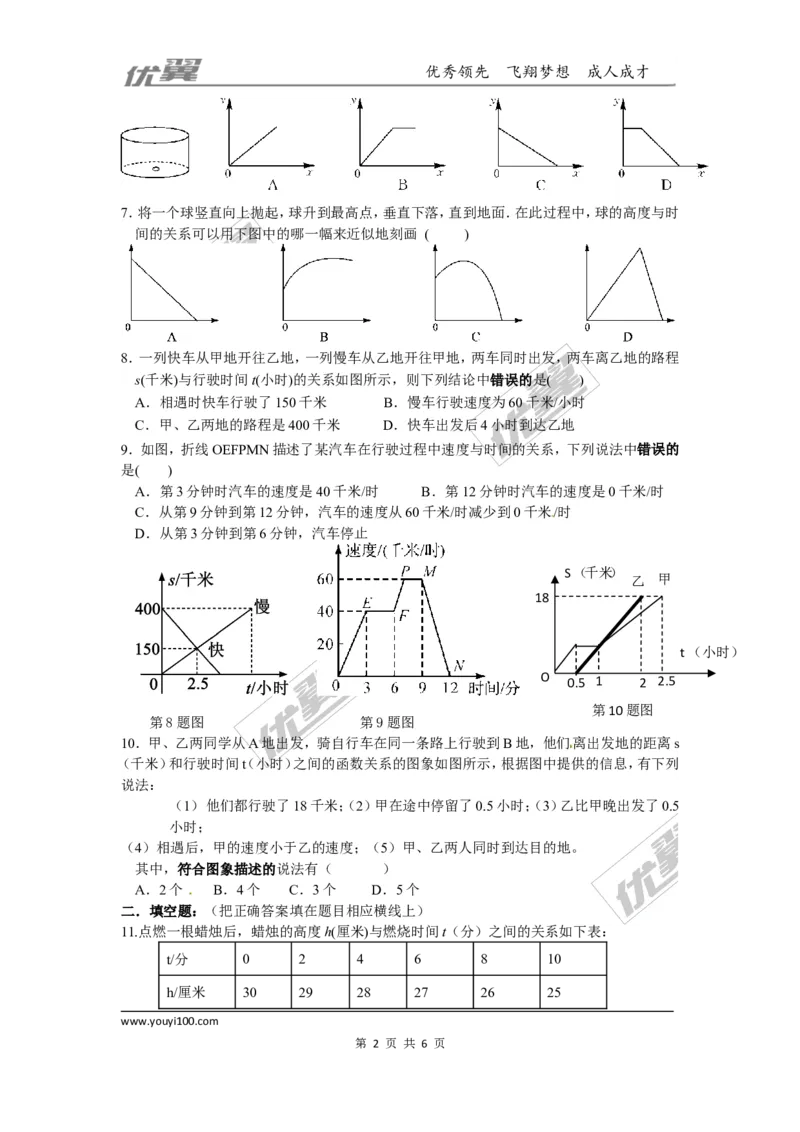 第三章变量之间的关系周周测2（3.1~3.3）_1、初中学习资料_4-2、数学_北师大版_北师大版初中数学7下_2022春七数下(BS)--各阶段精品试题_周周测