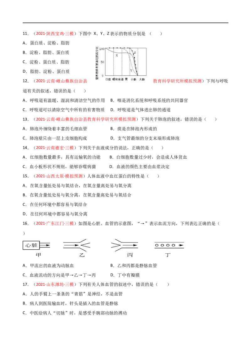 期末测试（B卷&middot;提升能力）（原卷版）_1、初中学习资料_4-6、生物_4-6-2、初一生物下册_期末试卷（7份）_期末测试（B卷提升能力）-2021-2022学年七年级生物下册同步单元AB卷（人教版）