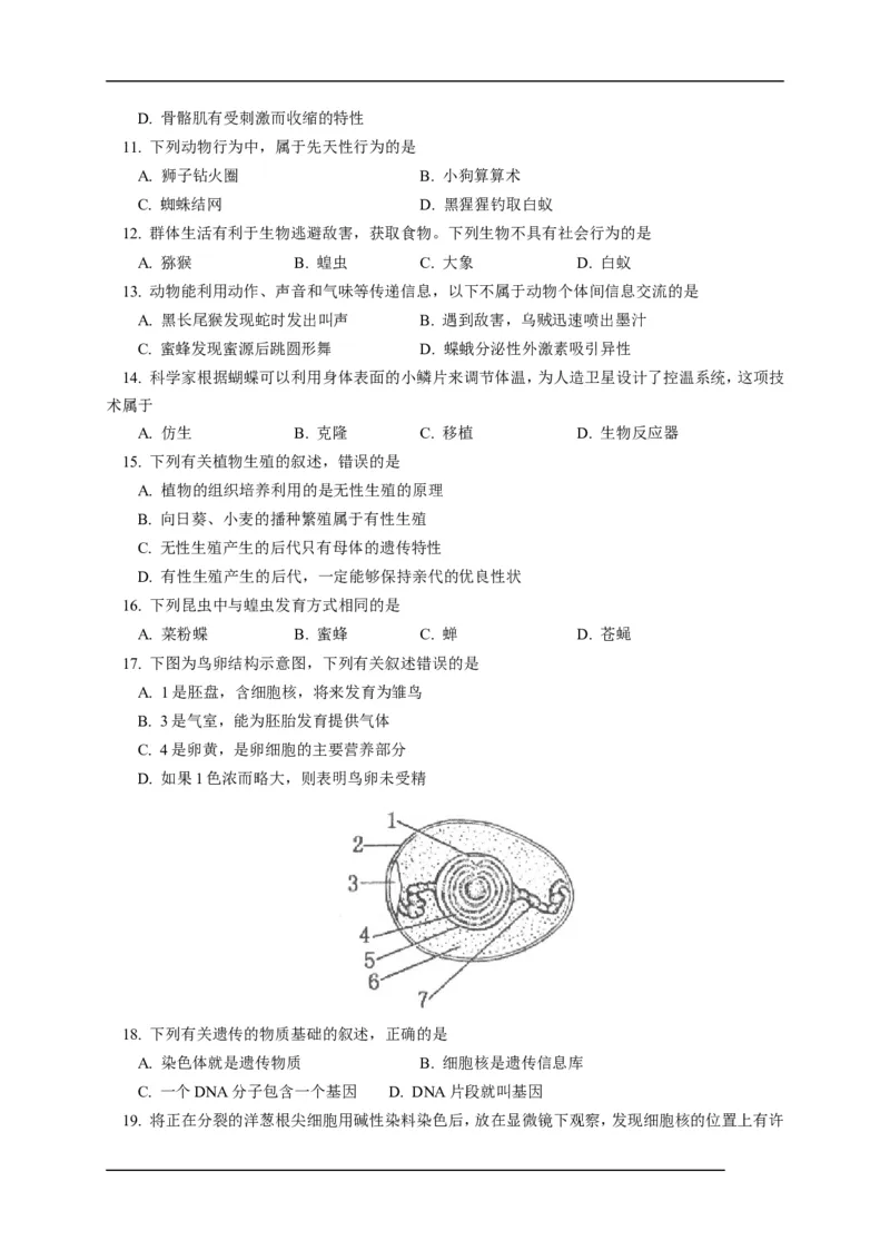 期末测试题4（含答案）_1、初中学习资料_4-6、生物_4-6-3、初二生物上册_4、期末试卷（35份）_赠送期末题27份