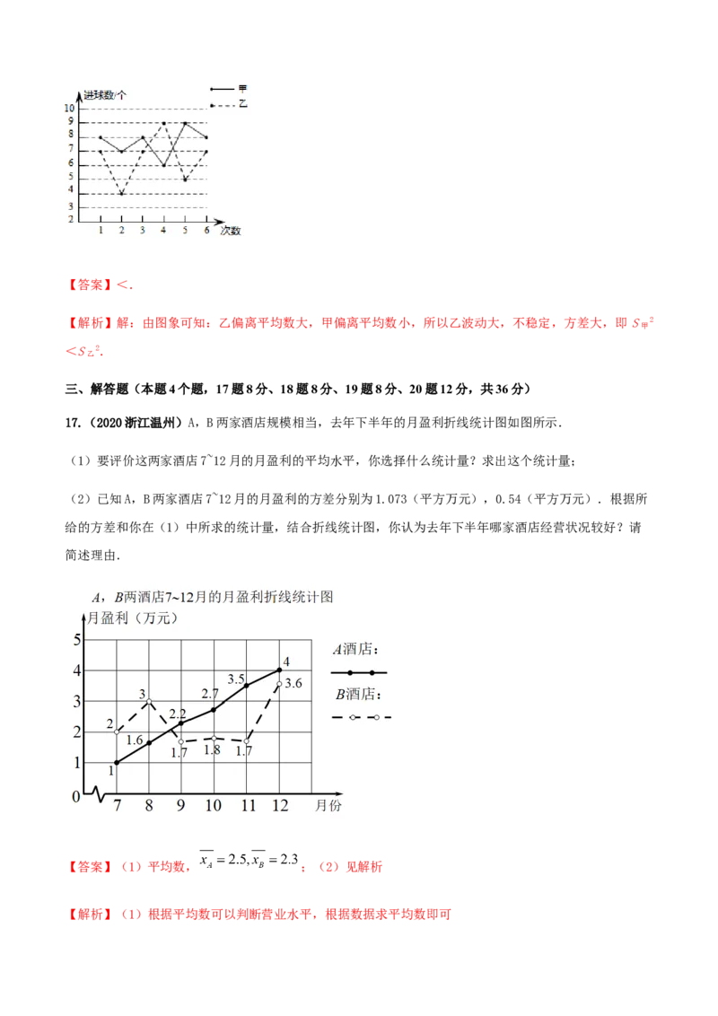 第二十章数据的分析达标检测试卷（解析版）-2020-2021学年八年级数学下册精讲精练（人教版）_1、初中学习资料_4-2、数学_4-2-4、初二数学下册_人教数学八年级下课时练习（088份）