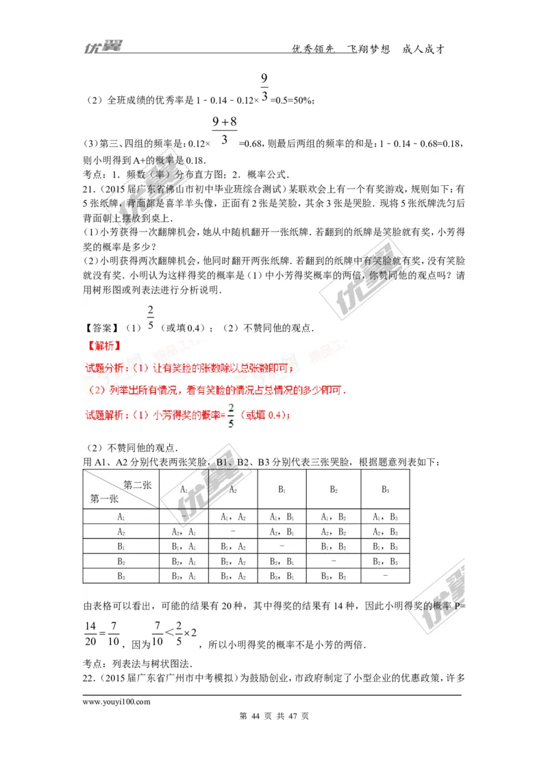 概率及其求法(含中考真题解析)_1、初中学习资料_4-2、数学_北师大版_北师大版初中数学9上_复习资料_期末拔高专题