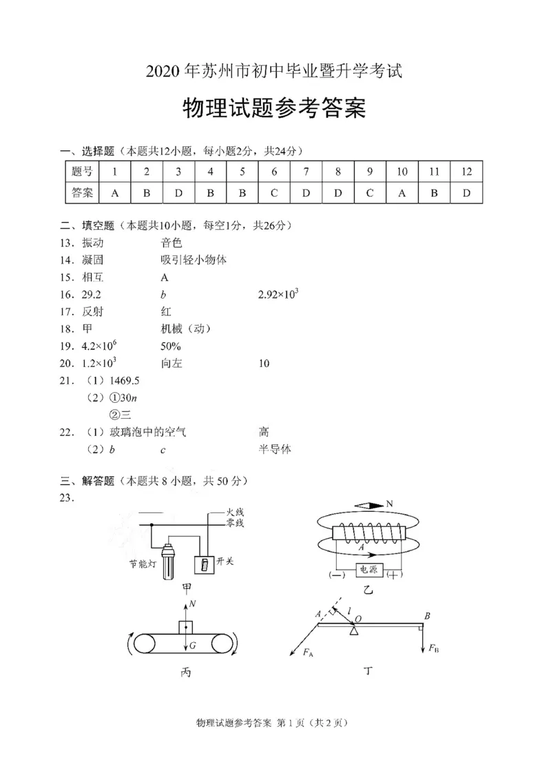 江苏省苏州市2020年中考物理试题（扫描版，含答案）_1、初中学习资料_2024秋改版_八上物理课件最新版_物理中考真题卷（2019-2023）_2020中考物理试卷_江苏
