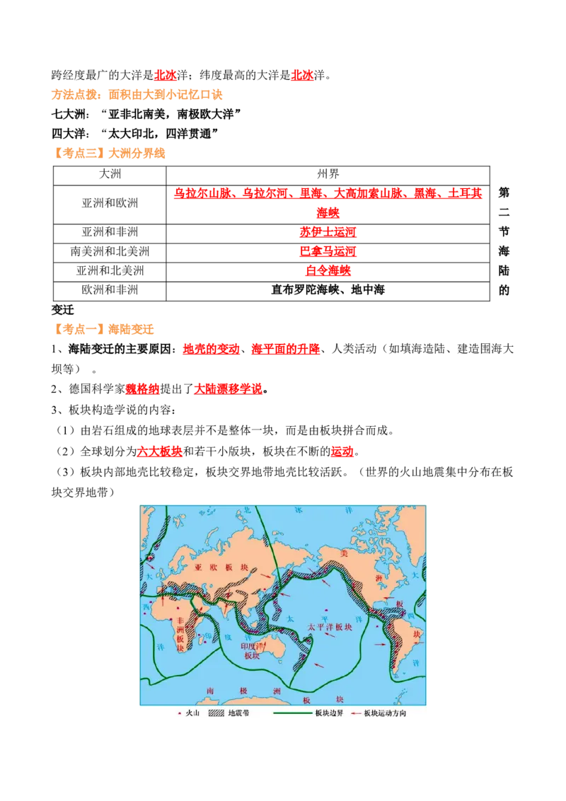 第二章陆地和海洋（知识梳理卷）-2022-2023学年七年级地理上册单元考点梳理双测卷（人教版）（解析版）_1、初中学习资料_4-8、地理_4-8-1、初一地理上册_2.地理7上单元测试（27份）