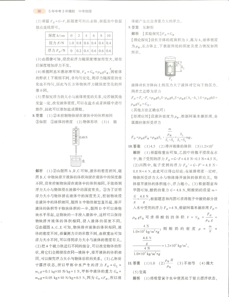 物理答案册_1、初中学习资料_24秋试卷_（2024）5年中考3年模拟中考版_五三物理