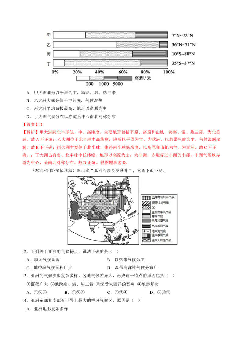 第六章我们生活的大洲&mdash;亚洲（B卷&middot;真题模拟练）-单元测试2022-2023学年七年级地理下册分层训练AB卷（人教版）（解析版）_new_1、初中学习资料_4-8、地理_4-8-2、初一地理下册