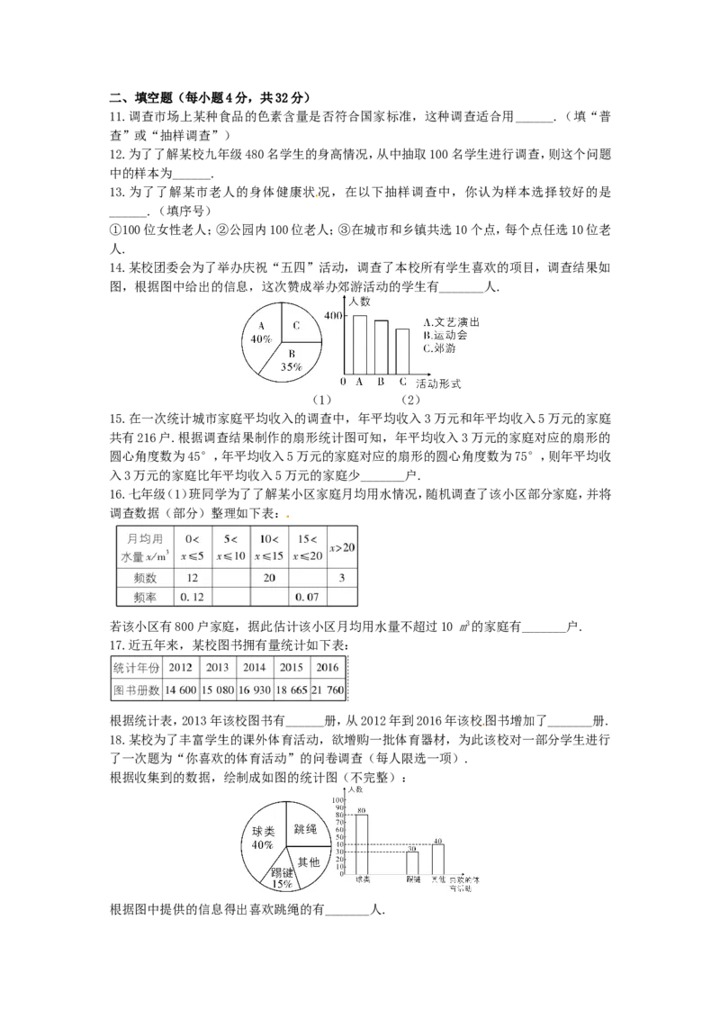 第六章数据的收集与整理周周测2（全章）_1、初中学习资料_4-2、数学_北师大版_北师大版初中数学7上_周周测