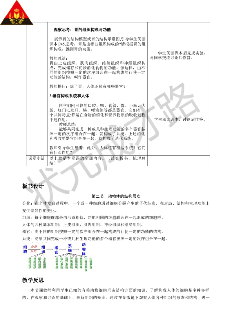 第二节动物体的结构层次_1、初中学习资料_2024秋改版_七上生物最新版课件_教案_第一单元生物和细胞_第三章从细胞到生物体