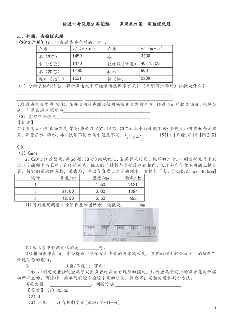 物理中考试题分类_汇编&mdash;&mdash;声现象作图、实验探究题_1、初中学习资料_4-4、物理_4-4-3、初二物理上册_2023更新_人教初中物理8上单元期中期末试题_第2单元