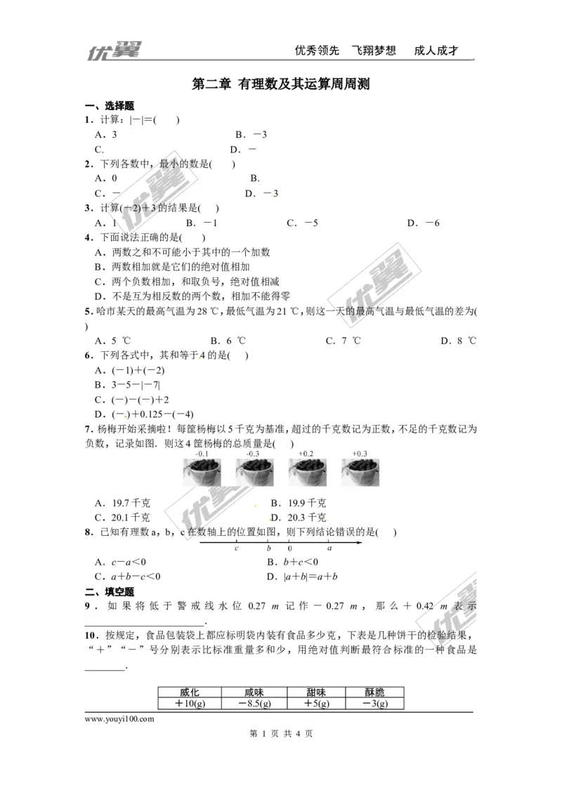 第二章有理数及其运算周周测2（2.1-2.6）_1、初中学习资料_4-2、数学_北师大版_北师大版初中数学7上_2022秋七数上(BS)--各阶段精品试题_周周测