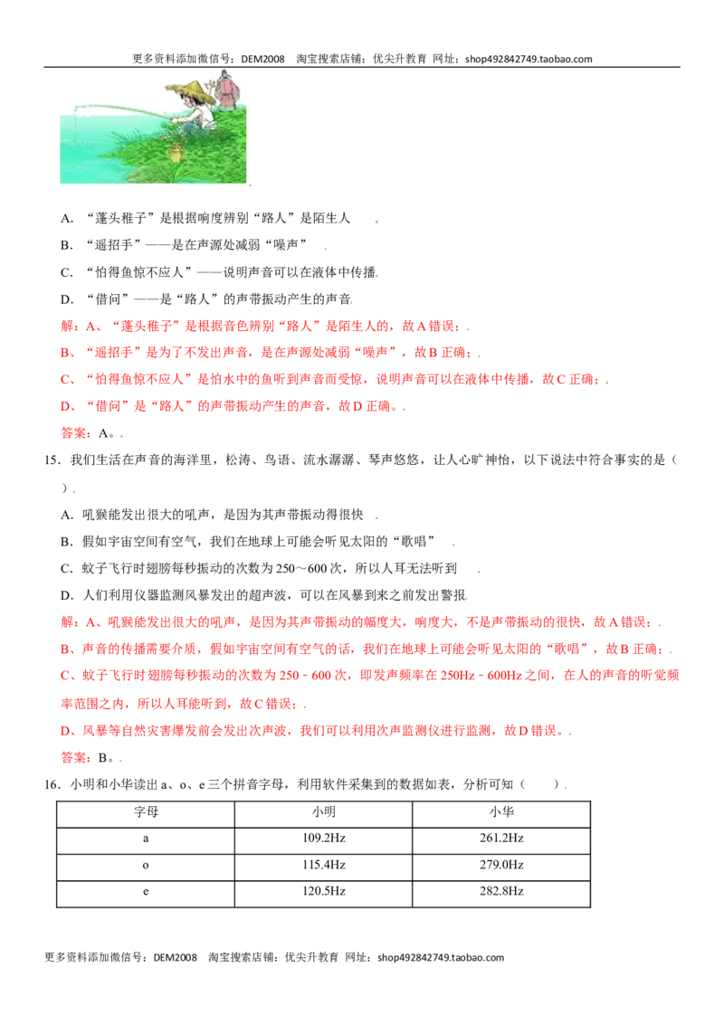 第二章声现象（选拔卷）（解析版）_1、初中学习资料_4-4、物理_4-4-3、初二物理上册_人教版物理八年级上单元试卷（054份）_单元试卷第1套12份