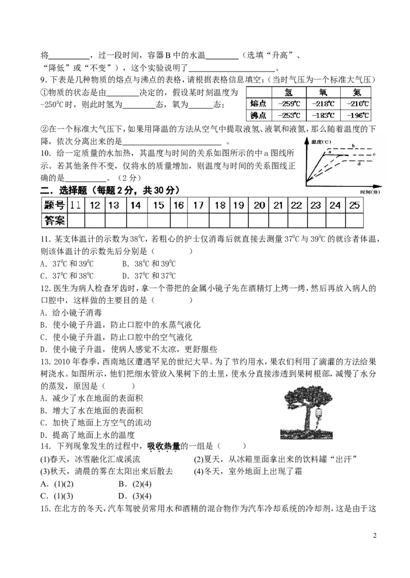 物态变化测试题及答案_1、初中学习资料_4-4、物理_4-4-3、初二物理上册_2023更新_人教初中物理8上单元期中期末试题_第3单元