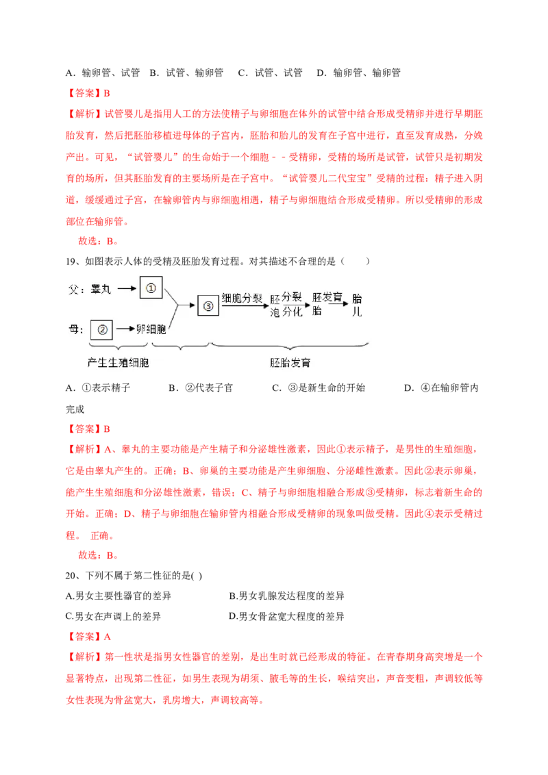 第一章人的由来（基础突破卷）-2021-2022学年七年级生物下册基础与培优高效突破测试卷（人教版）（解析版）_new_1、初中学习资料_4-6、生物_4-6-2、初一生物下册