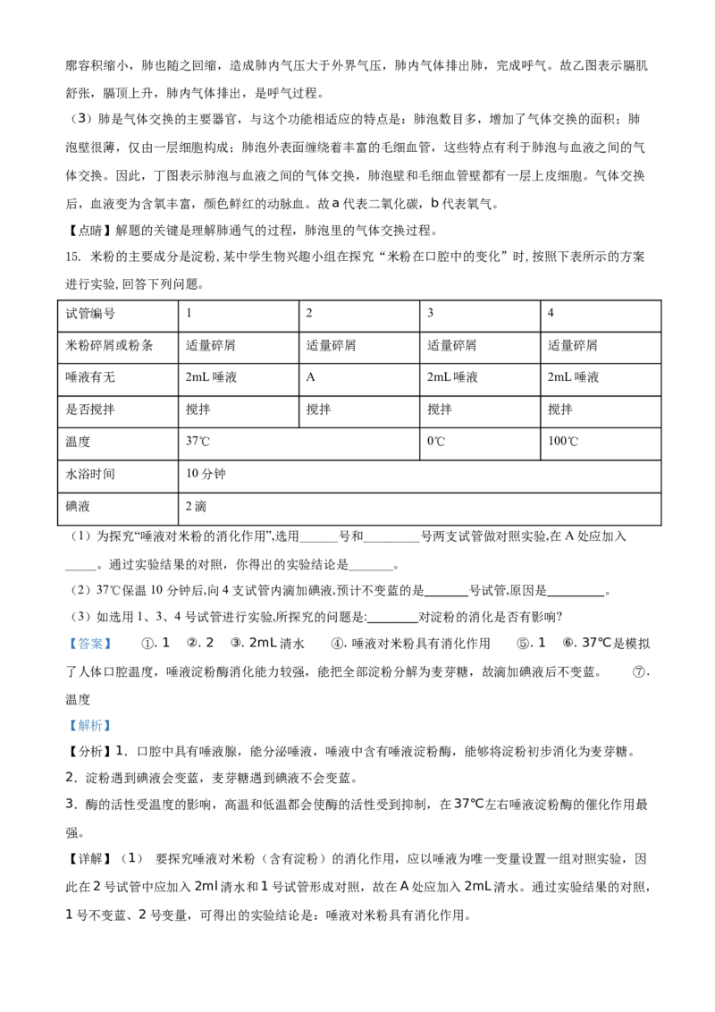 精品解析：内蒙古包头市第四十八中学2020-2021学年七年级下学期第一次月考生物试题（解析版）_1、初中学习资料_4-6、生物_4-6-2、初一生物下册_月考试卷（7份）