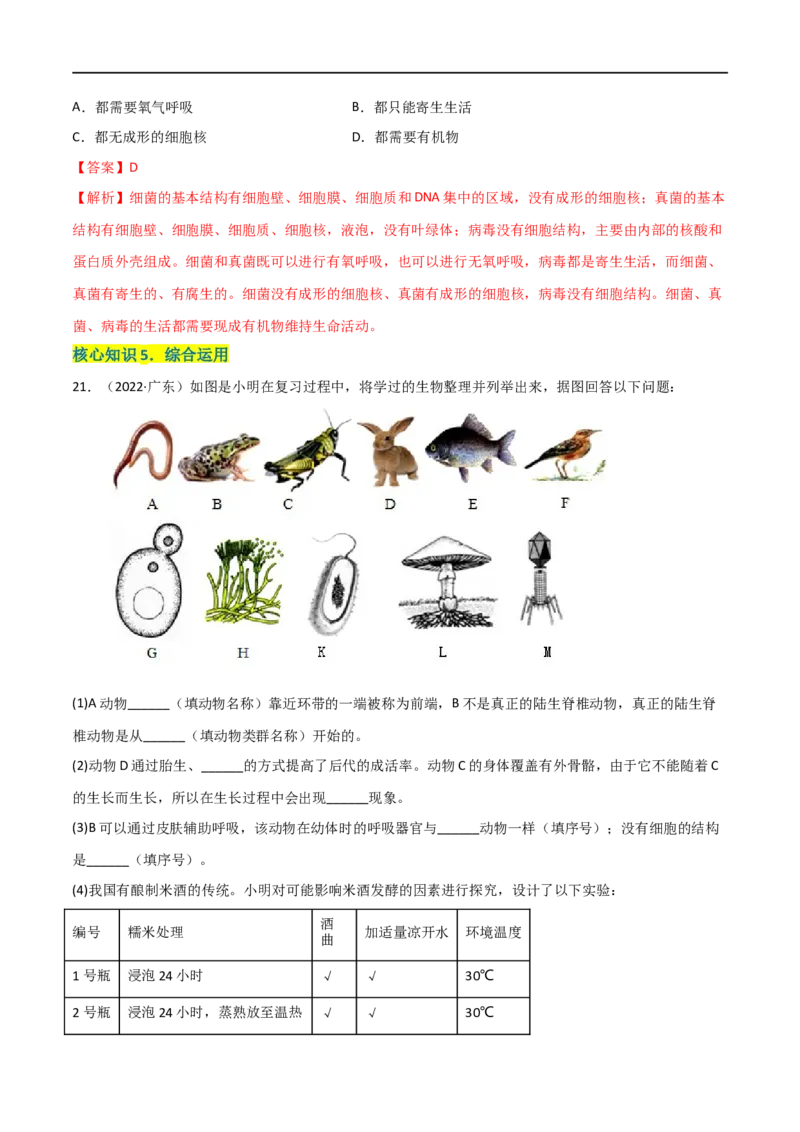 第五单元生物圈中的其他生物（A卷&middot;知识通关练）（解析版）_1、初中学习资料_4-6、生物_4-6-3、初二生物上册_2、单元测试（23份）_1、第1套单元测试2022-2023学年