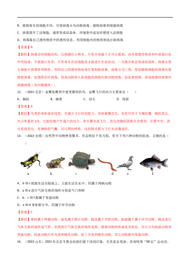 第五单元生物圈中的其他生物（B卷&middot;能力提升练）（解析版）_1、初中学习资料_4-6、生物_4-6-3、初二生物上册_2、单元测试（23份）_1、第1套单元测试2022-2023学年