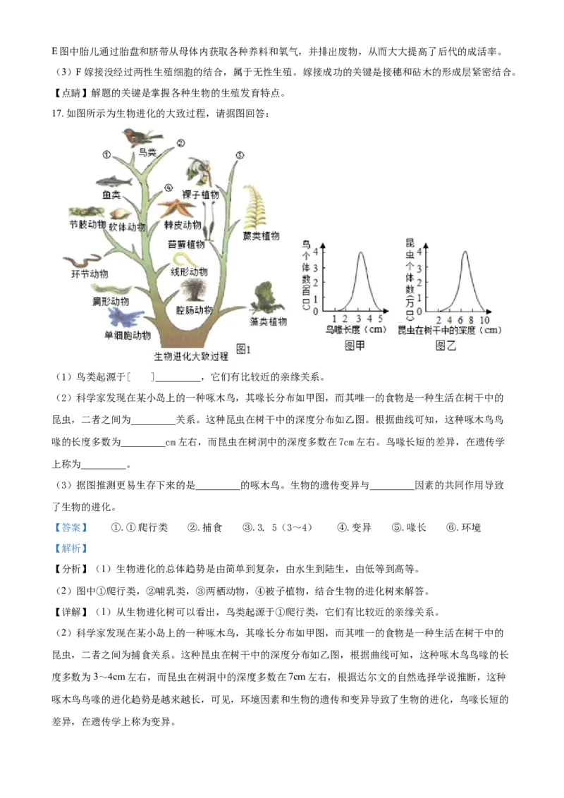 精品解析：河南省信阳市潢川县2020-2021学年八年级下学期期末生物试题（解析版）_1、初中学习资料_4-6、生物_4-6-4、初二生物下册_4、期末试卷（3份）