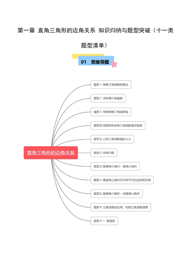 第一章直角三角形的边角关系知识归纳与题型突破(十一类题型清单)(原卷版)_1、初中学习资料_4-2、数学_2024-2025学年九年级数学下册单元速记&bull;巧练(北师)