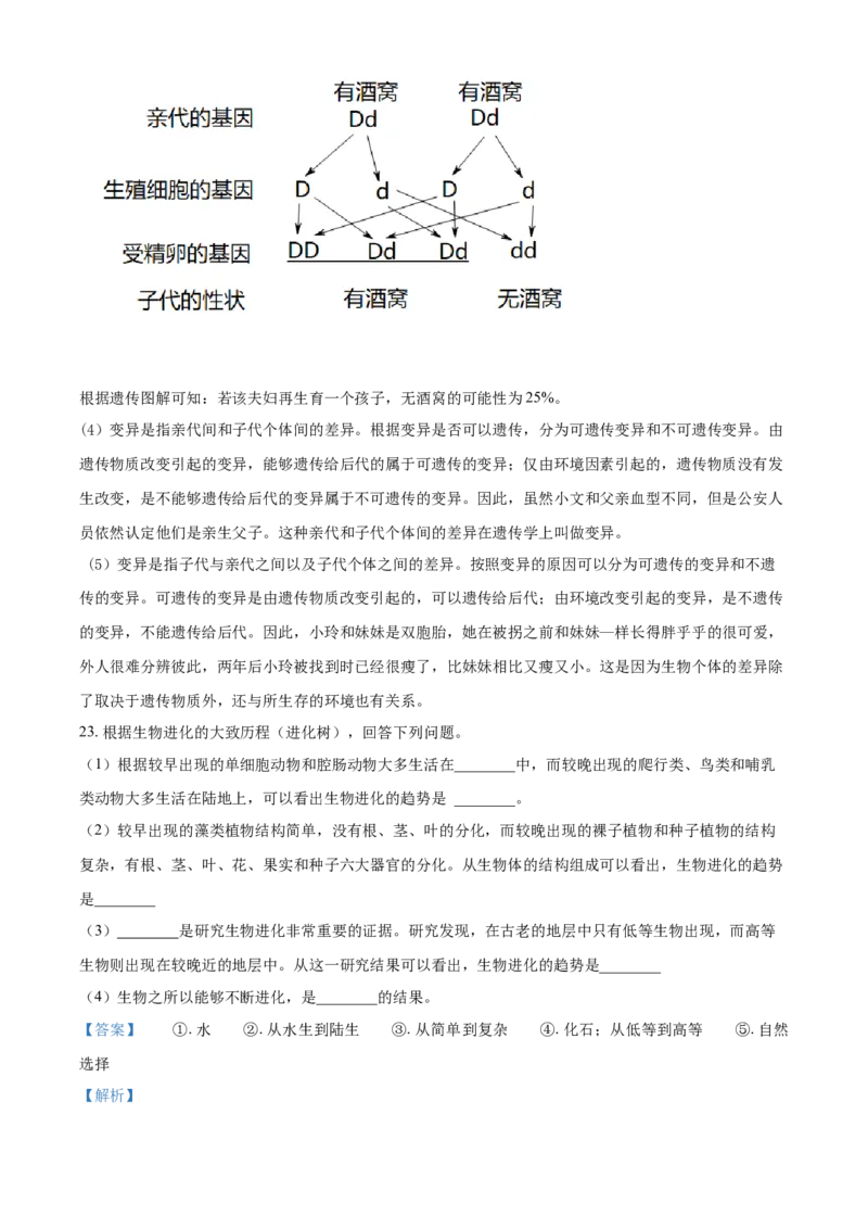 精品解析：河南省信阳市息县2020-2021学年八年级下学期期末生物试题（解析版）_1、初中学习资料_4-6、生物_4-6-4、初二生物下册_4、期末试卷（3份）
