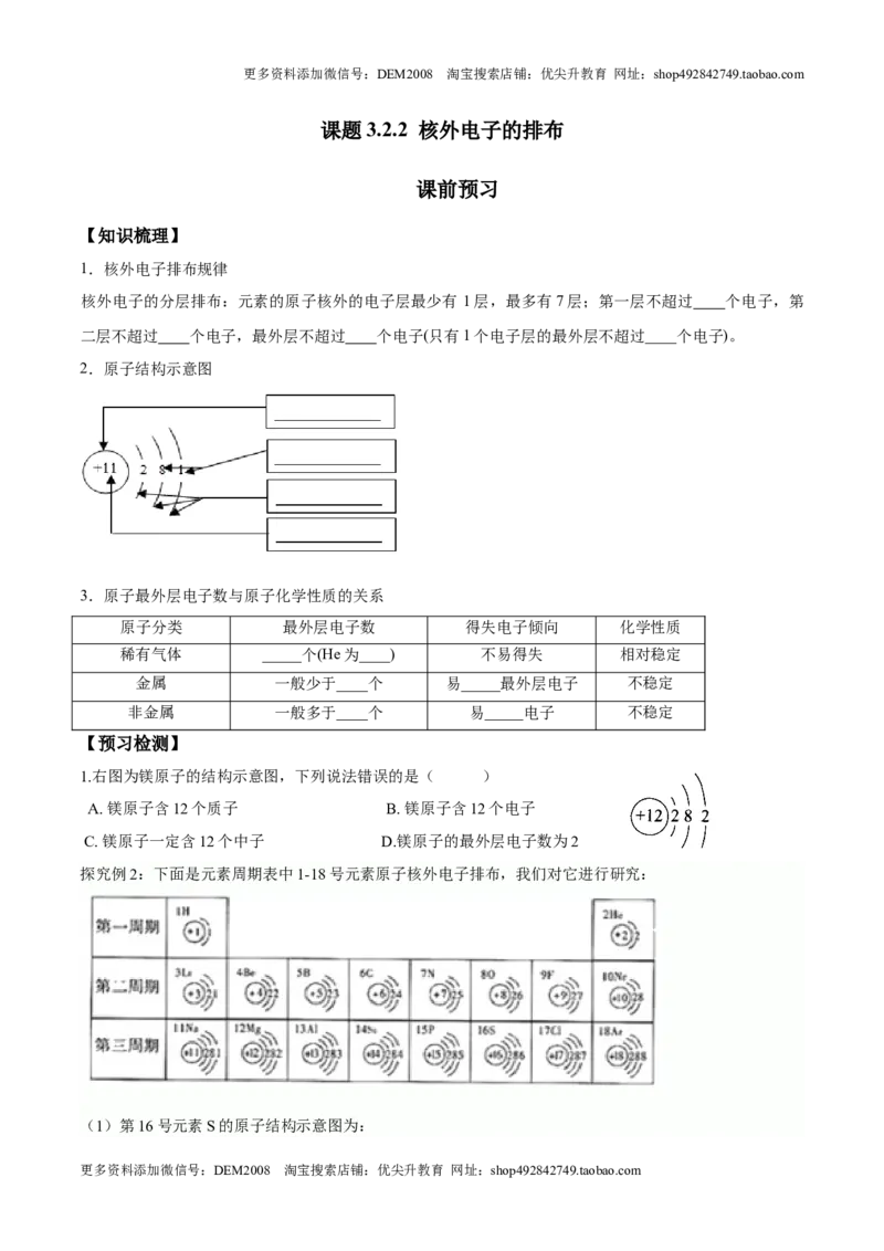 课题3.2.2核外电子的排布-九年级化学上册同步分层作业（人教版）_1、初中学习资料_4-5、化学_4-5-5、初三化学上册_人教化学九年级上课时练习（063份）