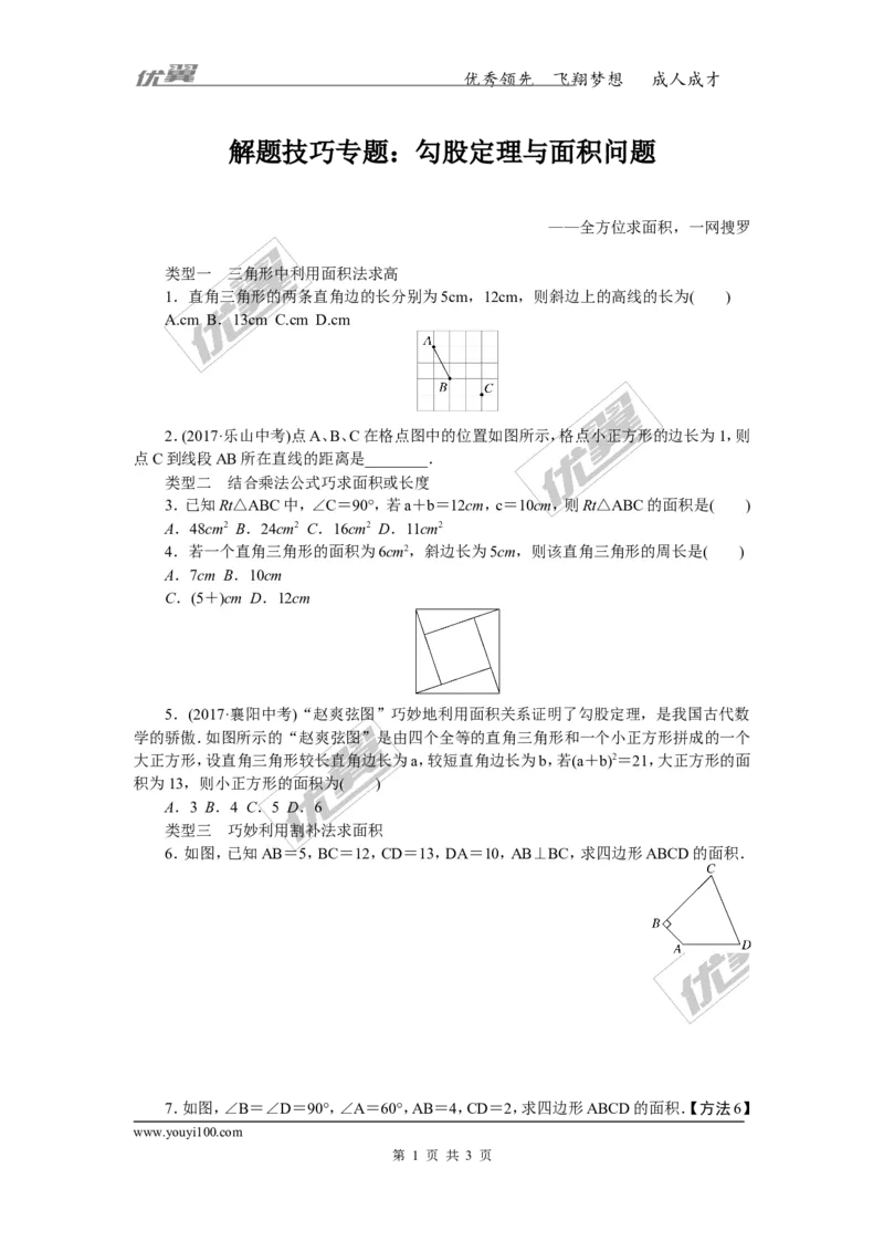 解题技巧专题：勾股定理与面积问题_1、初中学习资料_4-2、数学_北师大版_北师大版初中数学8下_2022春八数下(BS)--各阶段精品试题_精品专题