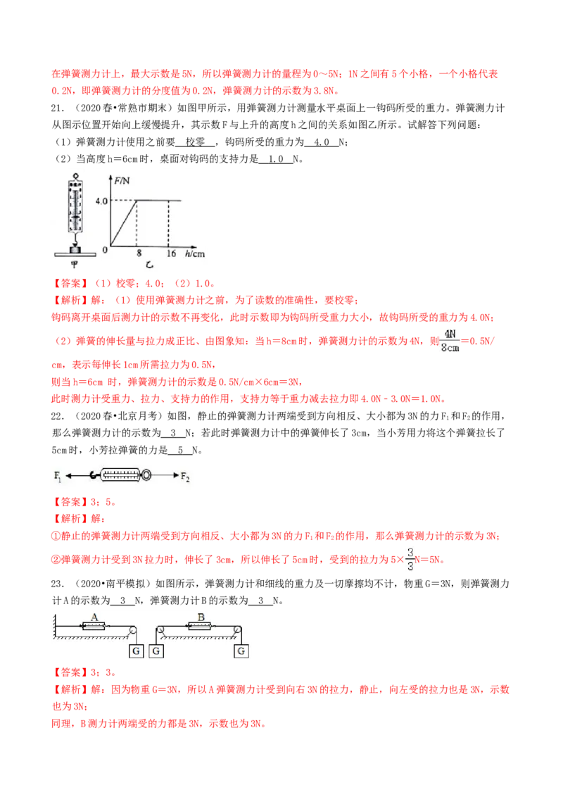 课时02弹力（基础练）-2020-2021学年八年级物理下册十分钟同步课堂专练（人教版）(解析版)_1、初中学习资料_4-4、物理_4-4-4、初二物理下册_2023更新_5人教物理试卷8下同步练习新