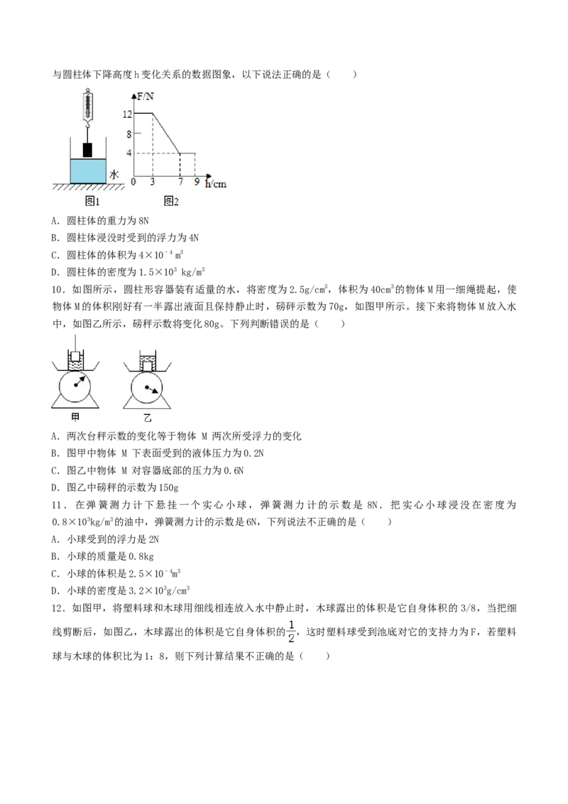 课时02阿基米德原理（重点练）-2020-2021学年八年级物理下册十分钟同步课堂专练（人教版）(原卷版)_1、初中学习资料_4-4、物理_4-4-4、初二物理下册_2023更新