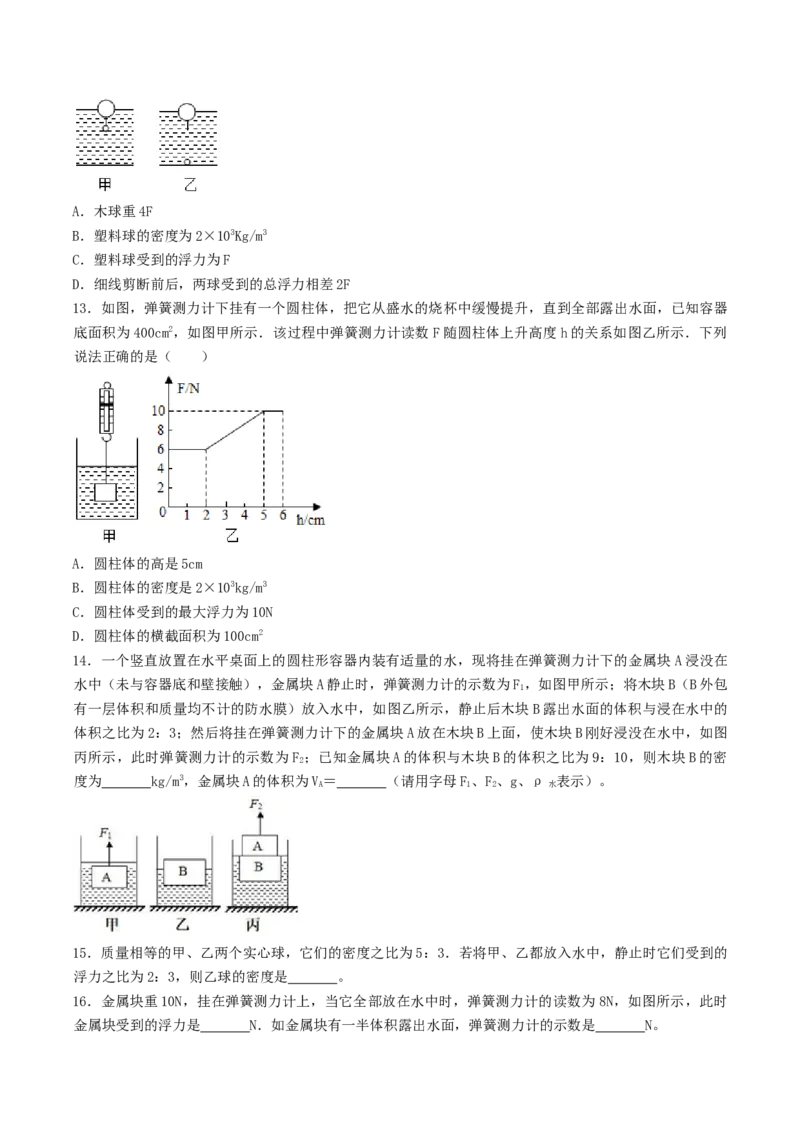 课时02阿基米德原理（重点练）-2020-2021学年八年级物理下册十分钟同步课堂专练（人教版）(原卷版)_1、初中学习资料_4-4、物理_4-4-4、初二物理下册_2023更新