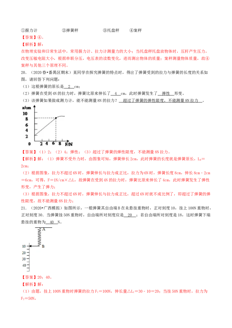 课时02弹力（重点练）-2020-2021学年八年级物理下册十分钟同步课堂专练（人教版）(解析版)_1、初中学习资料_4-4、物理_4-4-4、初二物理下册_2023更新_5人教物理试卷8下同步练习新