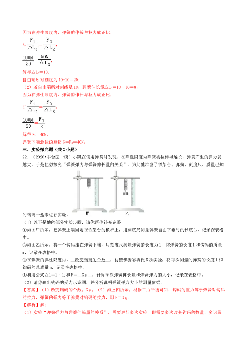 课时02弹力（重点练）-2020-2021学年八年级物理下册十分钟同步课堂专练（人教版）(解析版)_1、初中学习资料_4-4、物理_4-4-4、初二物理下册_2023更新_5人教物理试卷8下同步练习新