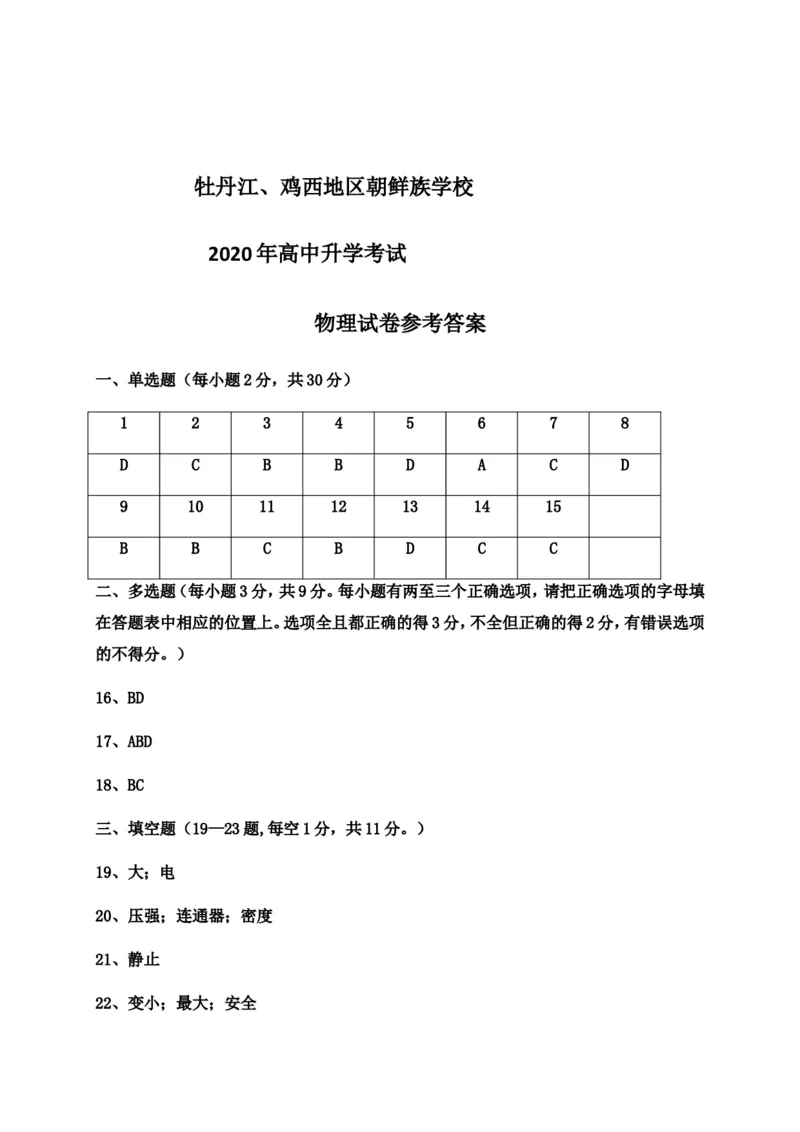 黑龙江省牡丹江、鸡西地区朝鲜族学校2020年中考物理试题（word版，含答案）_1、初中学习资料_2024秋改版_八上物理课件最新版_物理中考真题卷（2019-2023）_2020中考物理试卷_黑龙江