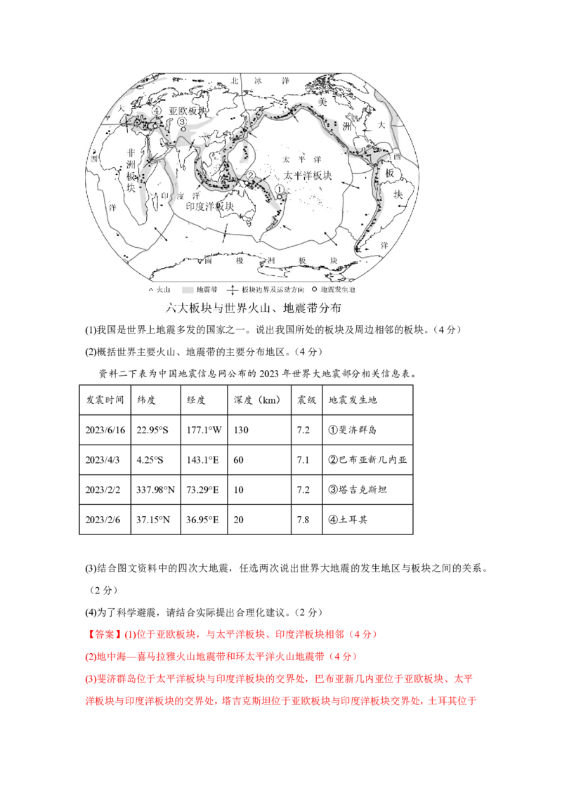 七年级地理期末模拟卷02（全解全析）测试范围：人教版（2024）七年级上全册_5、期末试卷合集_2024年七上各科各版本期末复习试卷