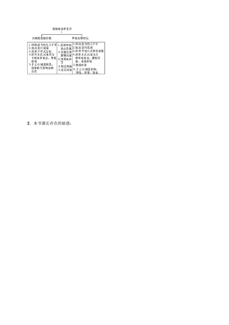 第2课原始农耕生活_初中_人教版初中历史新七上_2.教案+学案（多套）_2全册导学案_第1套：部编人教版7年级历史上册全册学案