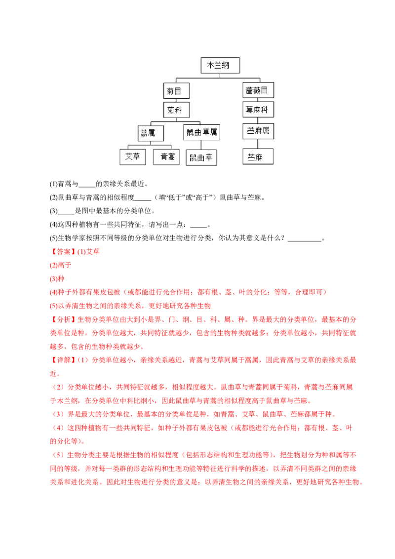 七年级生物期末模拟卷（全解全析）（苏科版2024）_5、期末试卷合集_2024年七上各科各版本期末复习试卷