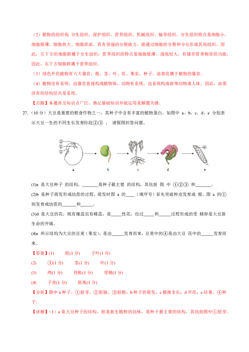 七年级生物期末模拟卷（全解全析）（北师大版2024）_5、期末试卷合集_2024年七上各科各版本期末复习试卷