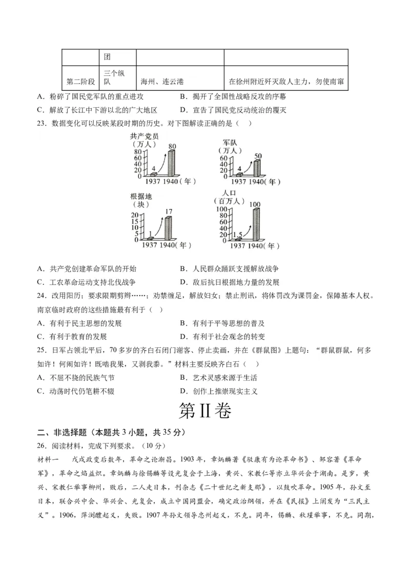 八年级历史期末模拟卷01（答题卡）A4版_新版初中_最新历史八年级上册_旧版_07习题试卷8上历史_4、期末试卷