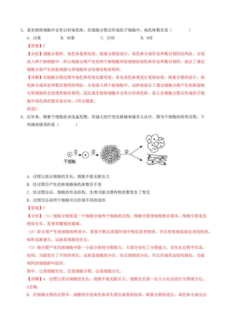 七年级生物期末模拟卷01（全解全析）（人教版2024）_5、期末试卷合集_2024年七上各科各版本期末复习试卷
