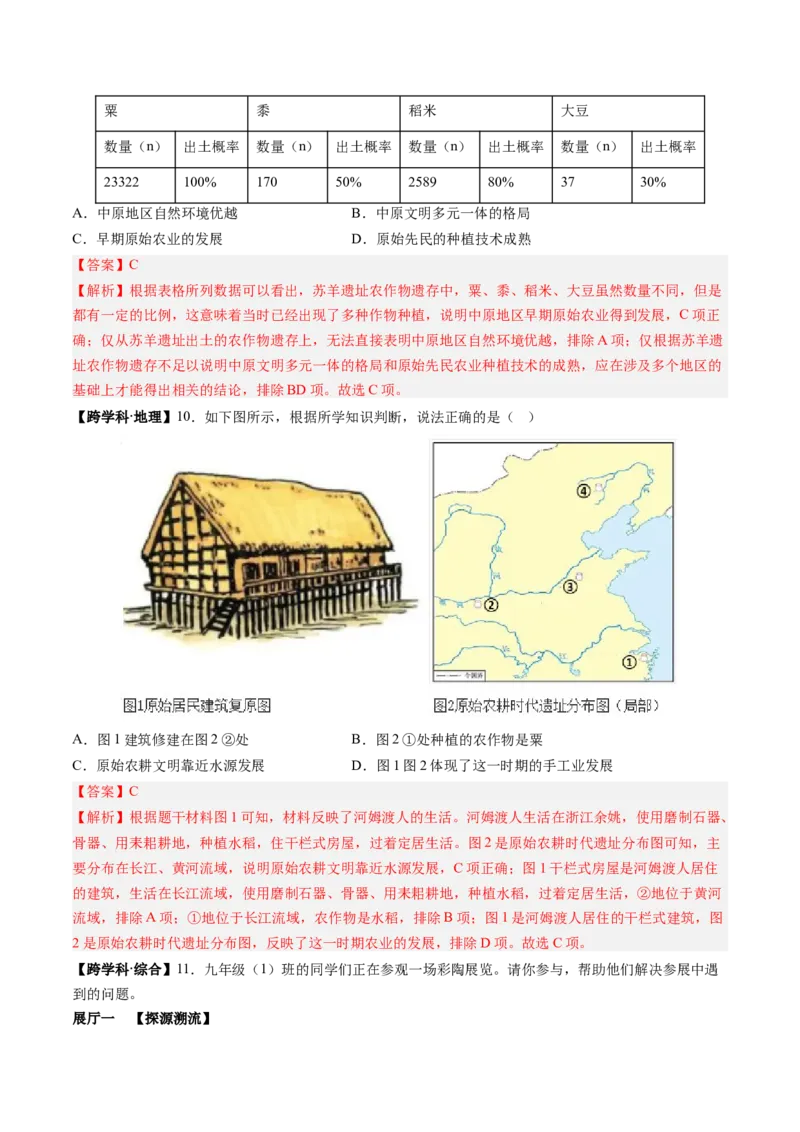 第2课原始农业与史前社会（解析版）_新版初中_最新历史七年级上册_12七上历史习题试卷_同步练习_第2课+原始农业与史前社会（同步练习）