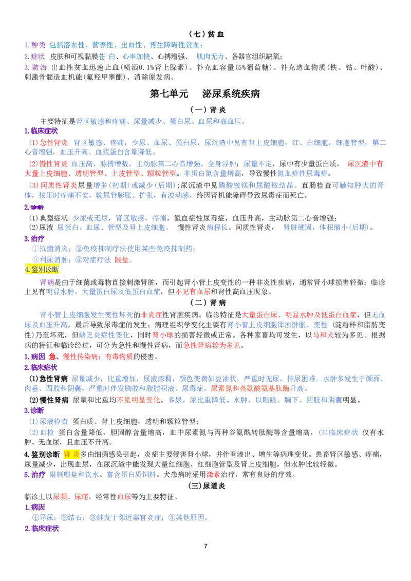 2.兽医内科学四色笔记_JH-013执业兽医_5.执业兽医四色笔记_3.临床科目
