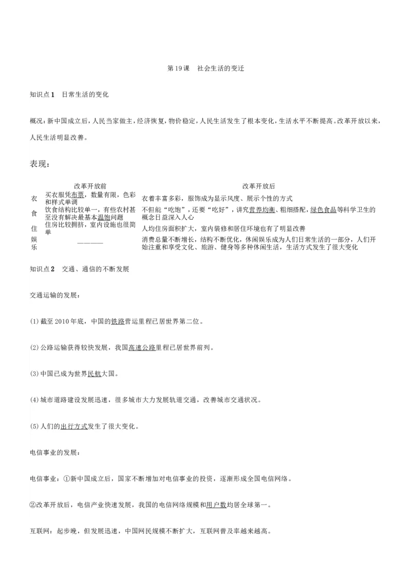 部编八年级历史下册知识点填空_初中_人教版初中历史新八下_5.知识点+复习资料（多套）