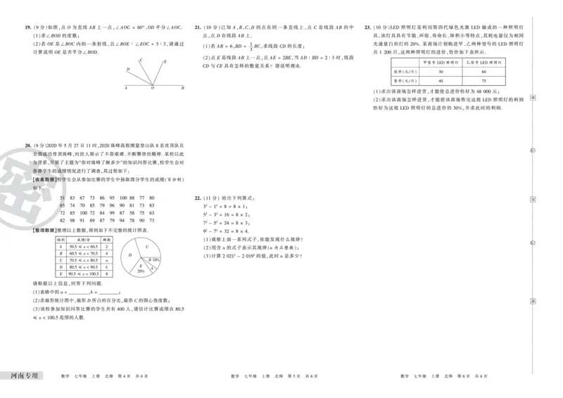 河南专用七年级北师版数学_5、期末试卷合集_《期末复习压台卷》_初中数学《期末复习压台卷》7-9上册（人教版北师大华师大沪科版冀教版）_7年级上册_北师大