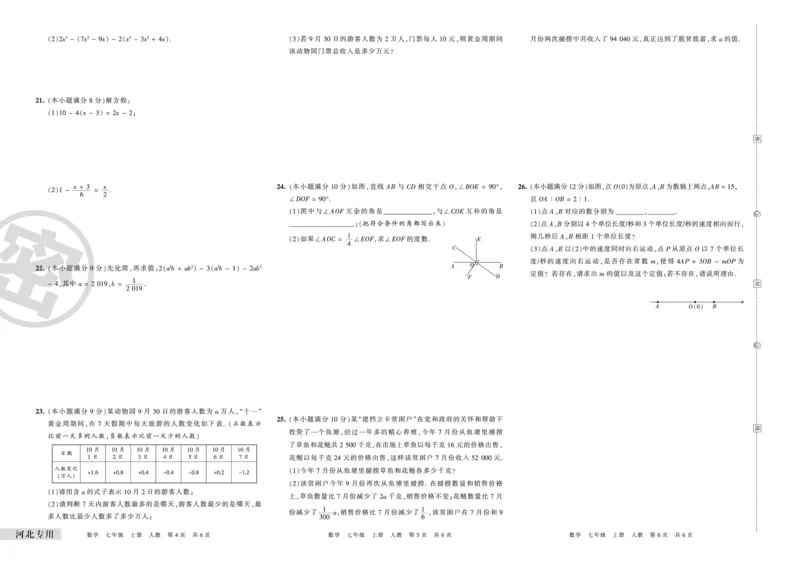 河北专用七年级人教版数学_5、期末试卷合集_《期末复习压台卷》_初中数学《期末复习压台卷》7-9上册（人教版北师大华师大沪科版冀教版）_7年级上册_人教版