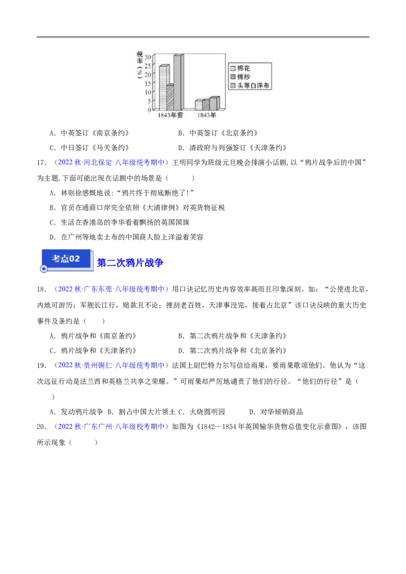 第一单元中国开始沦为半殖民地半封建社会（高频选择题50题）（原卷版）_新版初中_最新历史八年级上册_2025秋季新版_第一套推荐-小_04.历史8上-试题_专题训练
